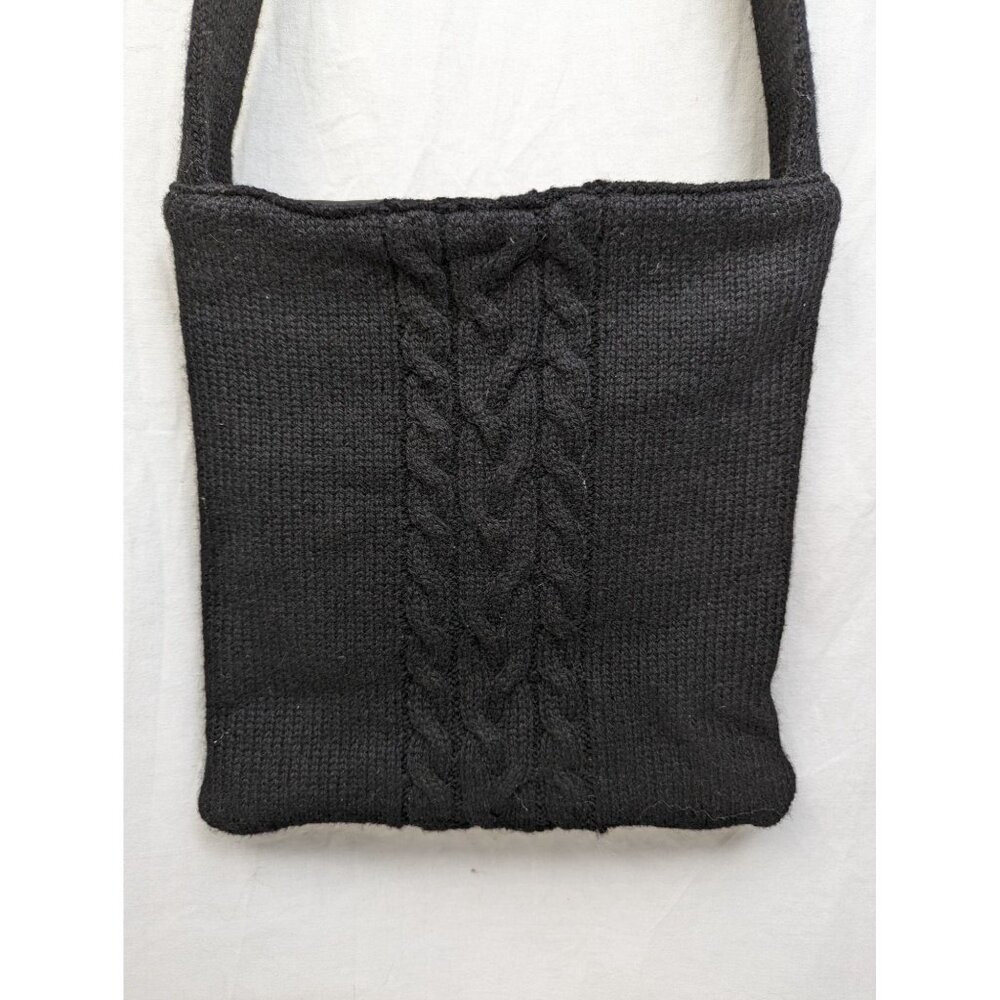 Laura Ashley Women's Vintage 90s Black Wool Cable Knit Purse Crossbody Bag